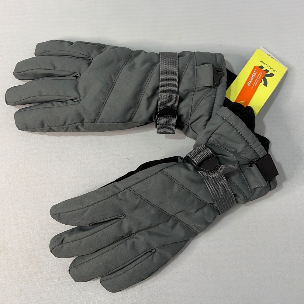 All in Motion Grey Snow Sport Gloves Waterproof Warmest Kids Size 8-14 NWT
